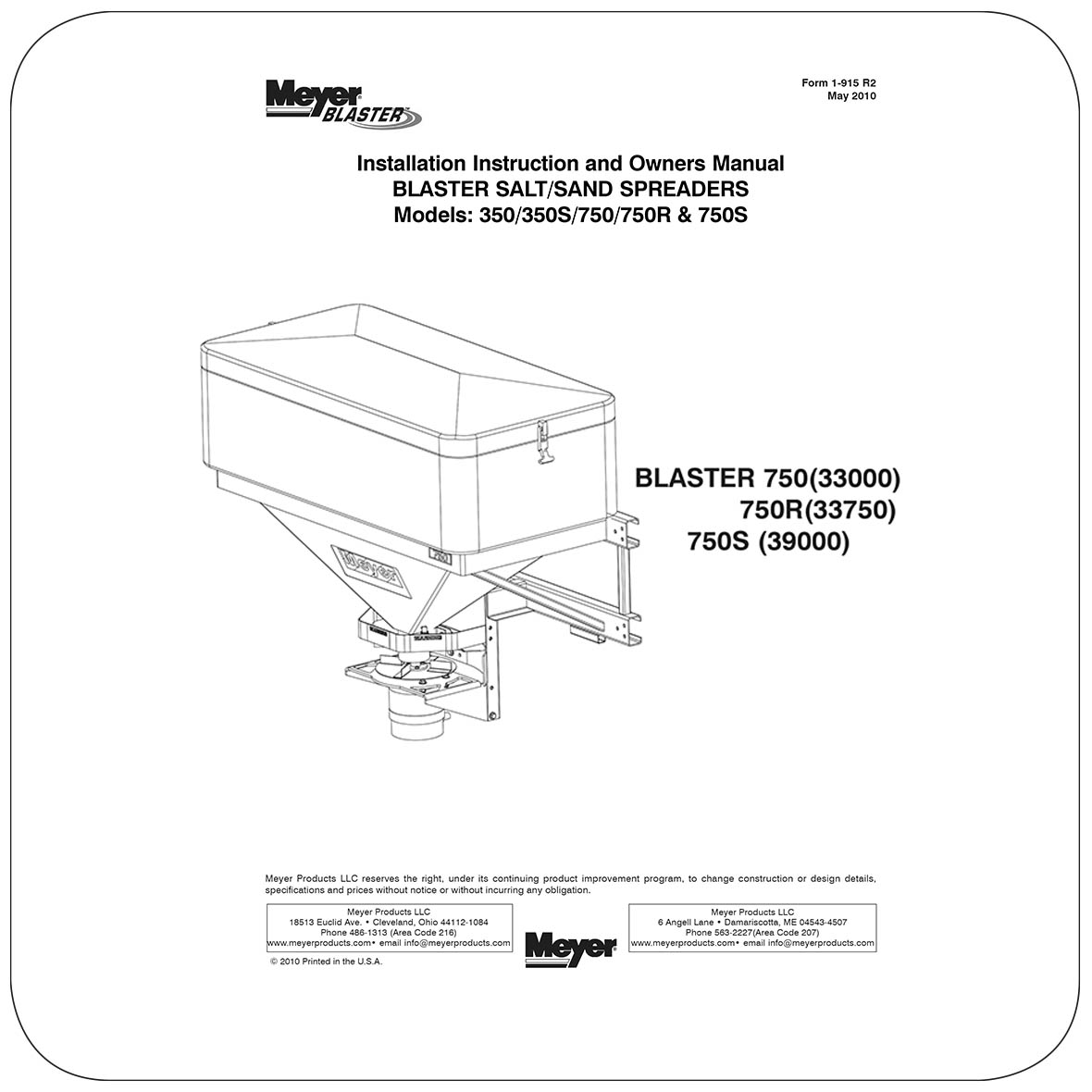 Owners Manual Blaster 750s Mounted Spreader